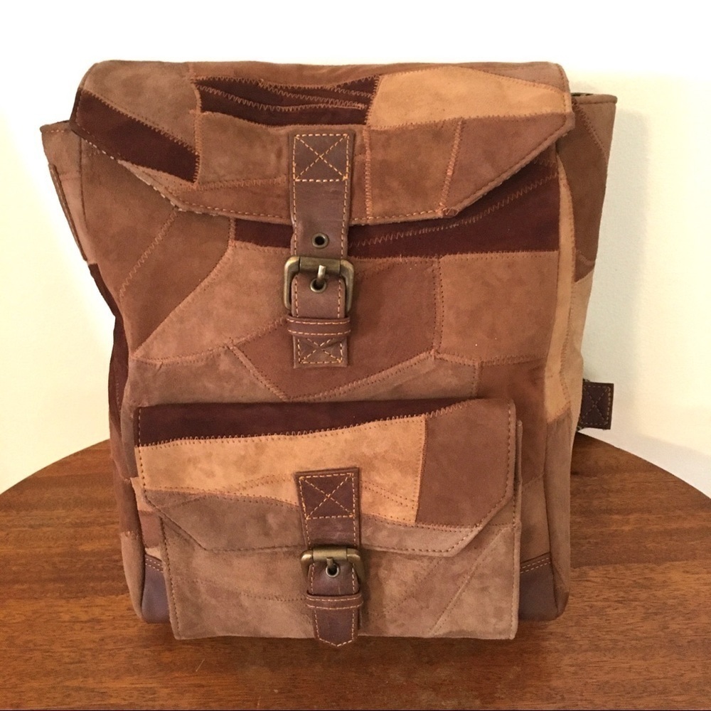 New Upcycled Suede Leather Patchwork Backpack - image 2